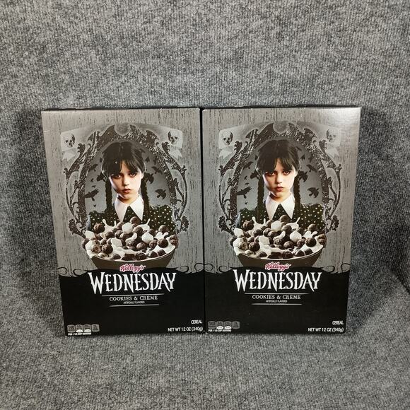 Kellogg's Other - Kelloggs Wednesday Addams Cookies & Creme Cereal Set of 2 Limited Edition 12oz
